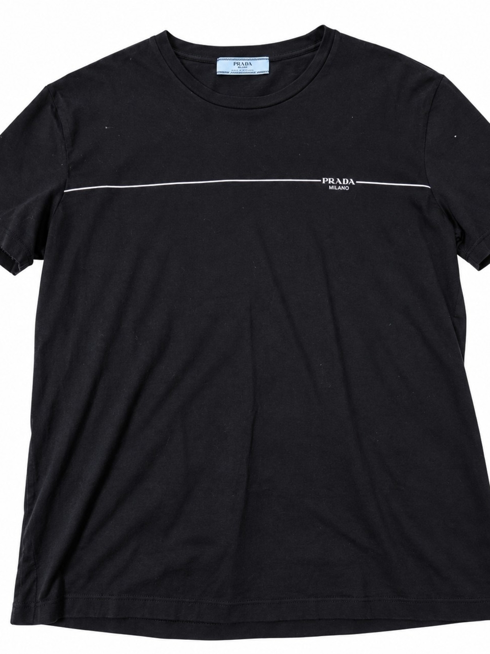 Prada Black Tee with Thin White Chest Stripe